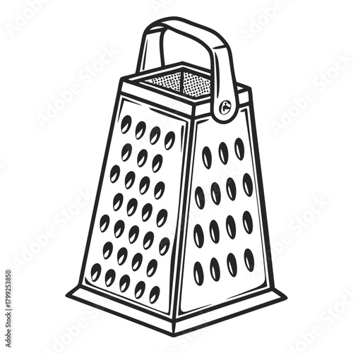 Grater in monochrome shows the texture for grating food item ingredients perfectly
