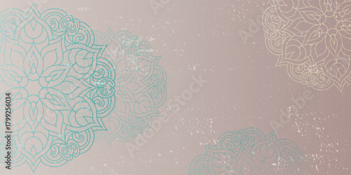 threadbare grunge background with ornate linear mandala pattern. Background for decoration invitation, cards, logos, cover, brochure, flyer, banner. Islam, arabic, Indian, ottoman motifs