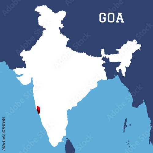 Goa highlighted 3D map on india map with blue background vector illustration