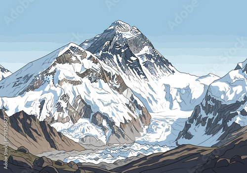 Majestic Snowy Mountain Peak Under a Clear Blue Sky