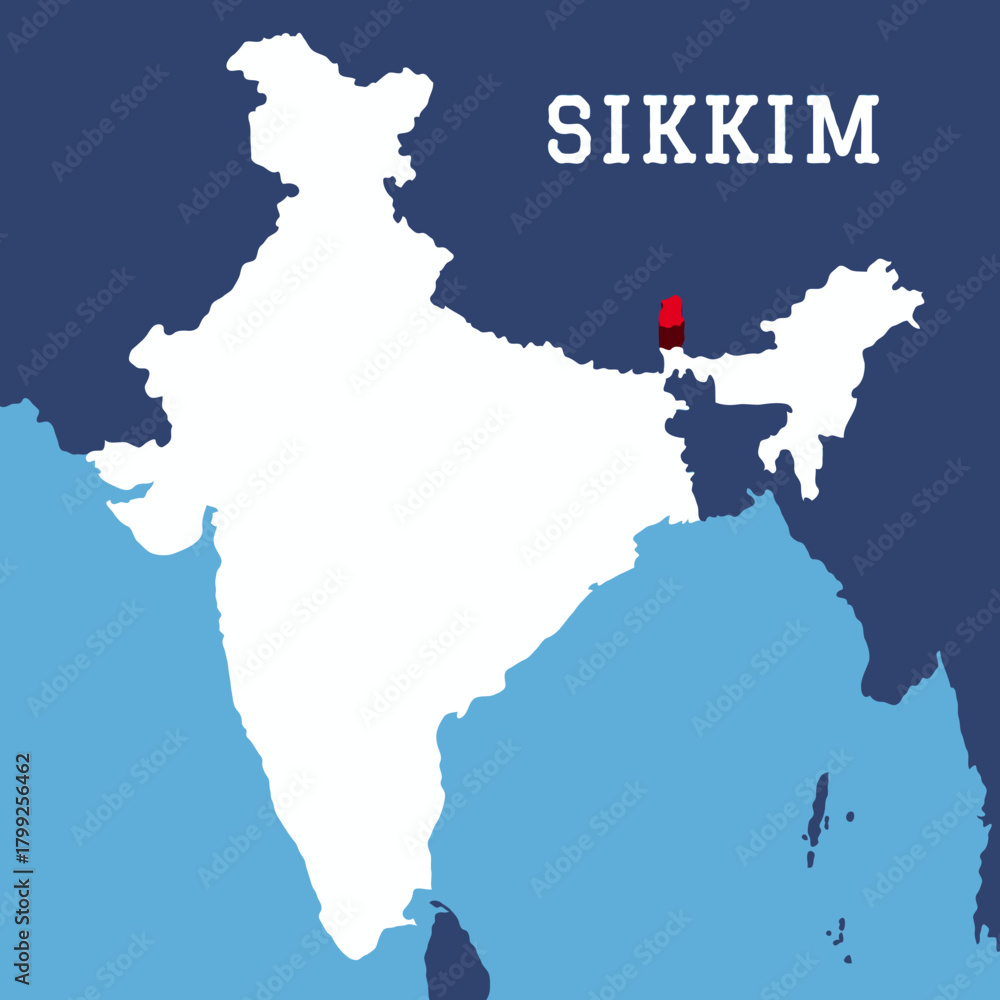 Fototapeta premium Sikkim highlighted 3D map on india map with blue background vector illustration