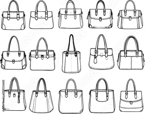 Women’s Fashion Bags Line Art Set