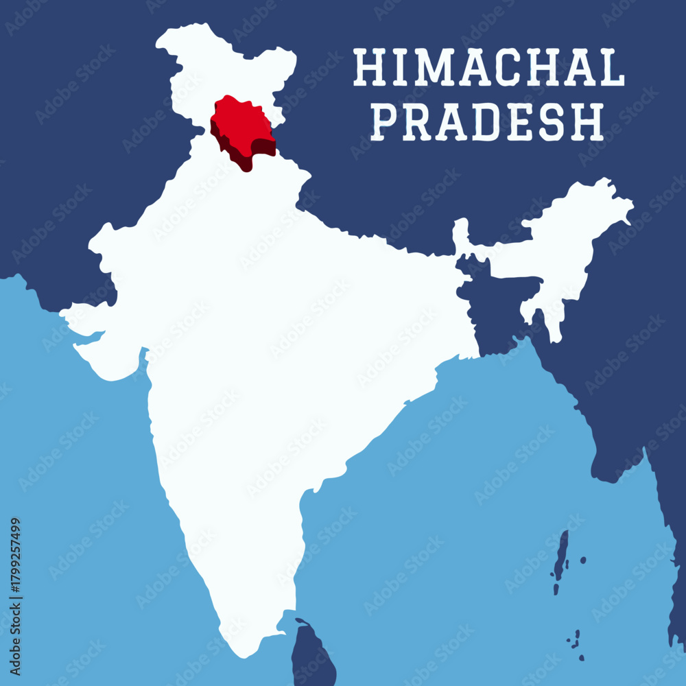 Obraz premium Himachal Pradesh highlighted 3D map on india map with blue background vector illustration