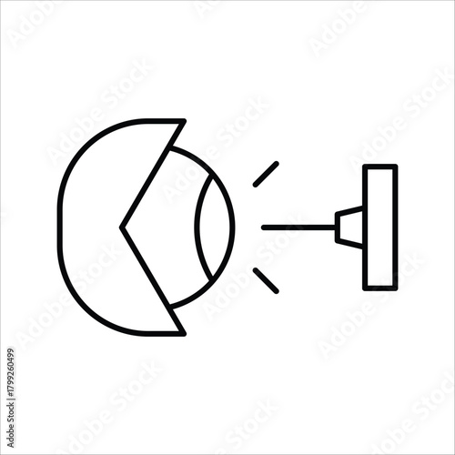 Clean vector line icon of an eye projecting light rays towards a point, suitable for vision testing, optical health, and eye examination concepts