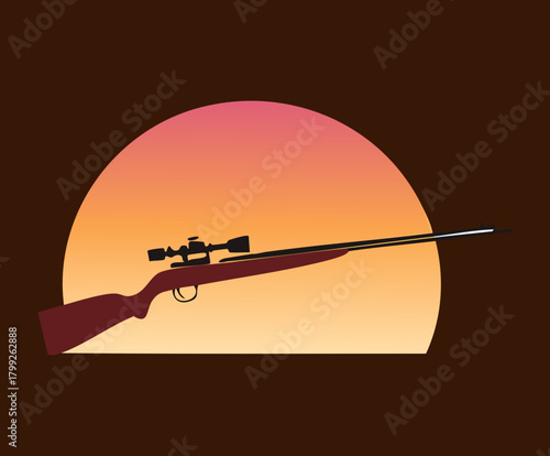 Precision sniper rifle silhouette during golden hour sunset for mountain hunting and elite tactical military marksmanship training