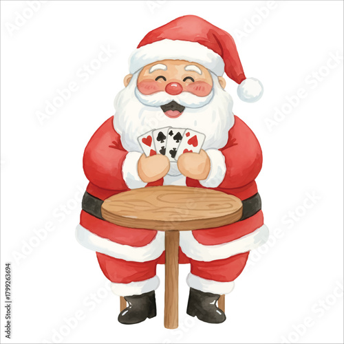 Santa Playing Cards Watercolor Vector Illustration
