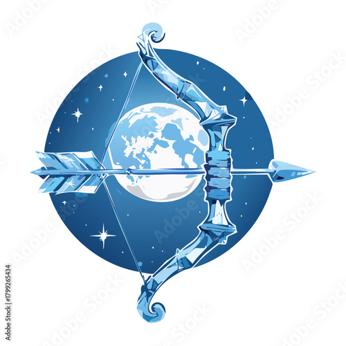 Magical celestial bow with moon and stars theme for fantasy archer character and mystic space goddess weapon