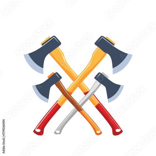 Crossed Wooden Handle Axes Illustration Symbolizing Hard Work, Woodcutting, Forestry, Lumberjack Profession, and Outdoor Life
