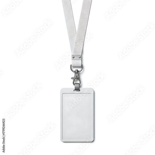 Blank White ID Card Badge for Mockup Presentation with Lanyard Identification Access Mockup