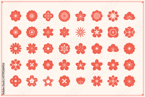 set of chinese flower icons, decoration, oriental