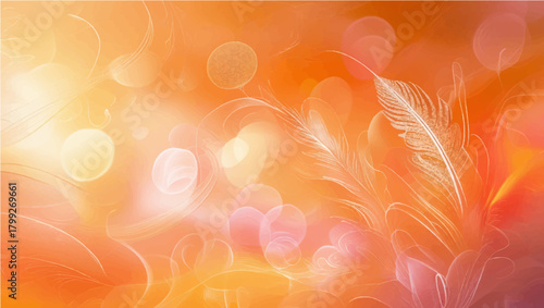 Bright colorful abstract background with glowing orange flower elements