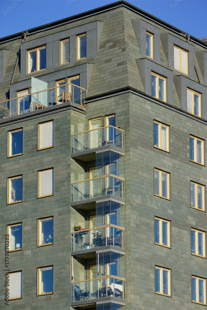 Fototapeta premium Closeup new, modern apartment buildings