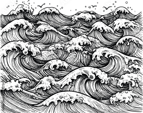 Hand Drawn Ocean Waves Pattern Illustration