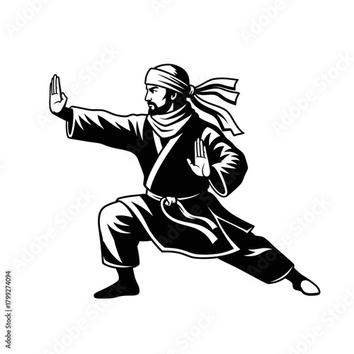 Martial Arts Master in Wide Combat Stance Vector Logo