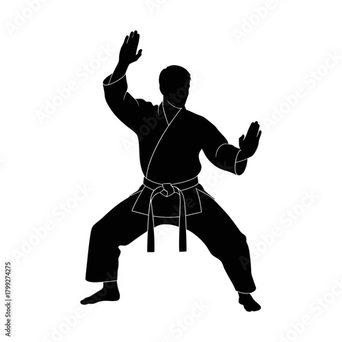 Martial Arts Stance Silhouette: Karate or Judo Fighter in Uniform