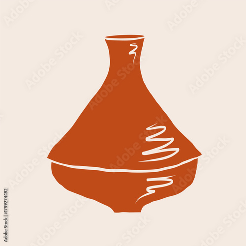 Moroccan Tagine. National clay pot with conical lid. Flat vector illustration on isolated background. Oriental ceramics and utensils, Tajine for cooking food,decorative object ,traditions vessel
