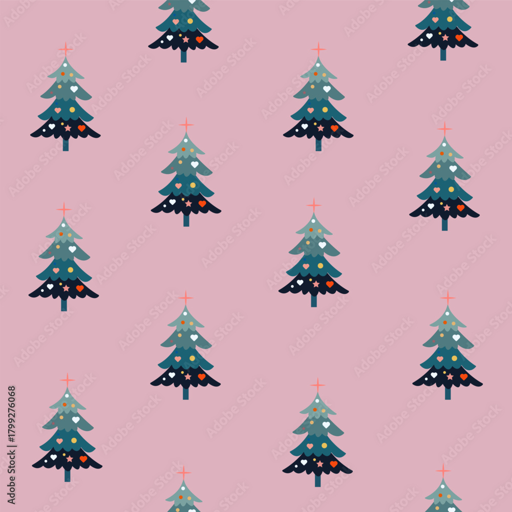 Fototapeta premium Seamless pattern Winter background Christmas tree on pink background Pattern for decorating new year gifts Vector illustration