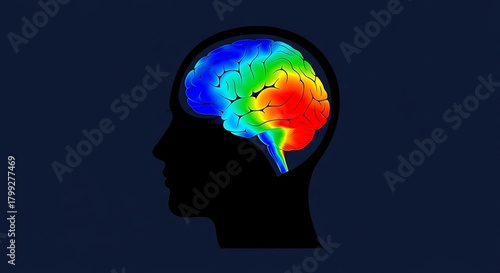 Wallpaper Mural Brain health concept head silhouette with colorful brain activity visualization illustration Torontodigital.ca