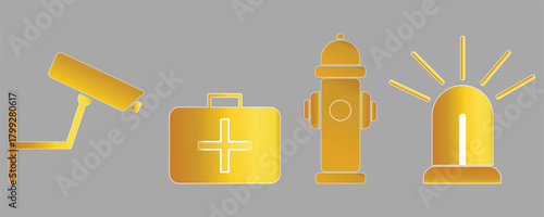 Golden Security & Emergency Icon Set