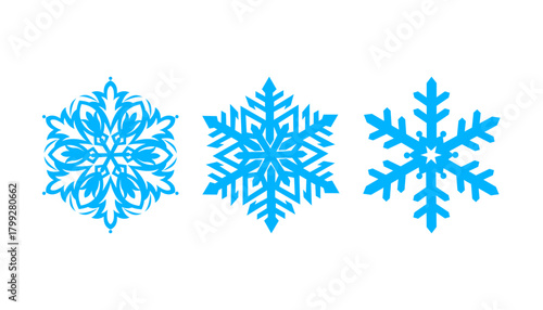 Blue Snowflake Icons Collection – Winter Frozen Crystal Vector Design