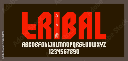 Bold and massive heavy geometric font for logo creation, modern geometrical vector display typeface, typography with no round elements, only corners and straight lines geometry.