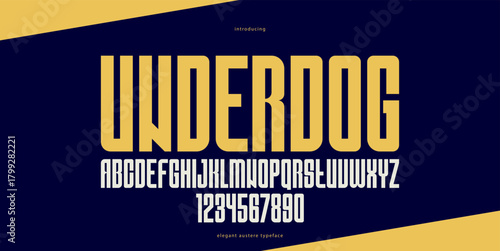 Bold simple sans serif display font for logos headers or slogans, vector thick and heavy geometric typeface, uppercase letters alphabet with numbers, poster and advertising.