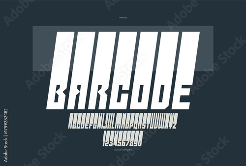 Brutal geometric square and bold and strong vector geometric font for logos and emblems, display typeface for posters, heavy and thick letters alphabet in modern style, italic version.