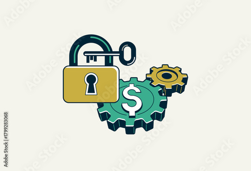 Financial safety vector detailed icon, padlock lock and money composition, secured bank account, safe private finances.