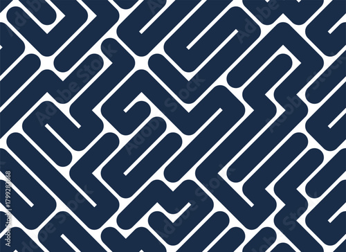 Labyrinth geometric vector seamless pattern, vector abstract background of a logic maze, rectangle lines geometrical endless wallpaper design.