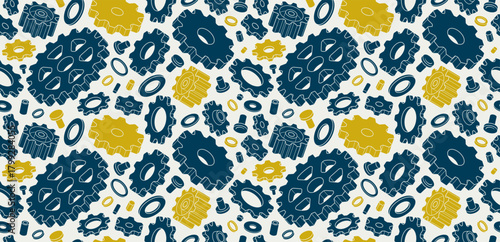 Gears seamless background, vector cogs and cogwheels mechanical repeat wallpaper, repair and maintenance theme tiling pattern, elements easy to use separately.