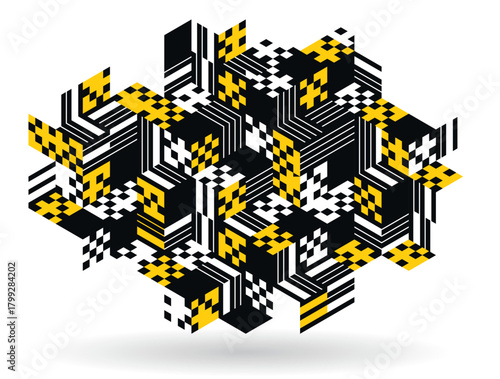 Abstract vector art with 3D isometric cubes geometric background, op art blocks with different forms isolated, polygonal graphic design, cubical theme.