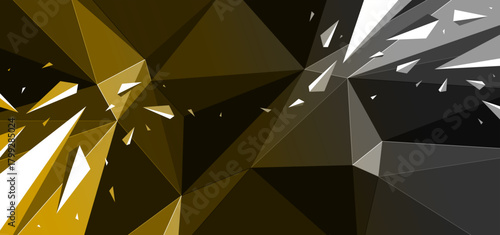 Polygonal vector abstract background, 3D low poly dark hot surface structure with chaos motion of debris particles, broken elements flying dynamism, hot energy.