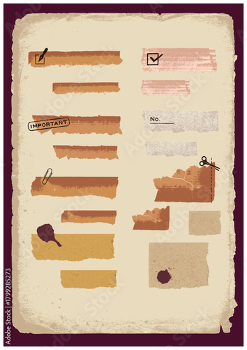 細く敗れた紙のあしらい インデックス 装飾 古いページの背景 ベクター