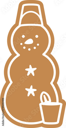Beach summer sand snowman gingerbread cookie flat vector illustration.
Christmas sand snowman ginger cookies clipart  isolated.
Transparent background.