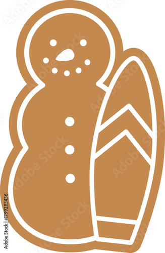 Beach summer sand snowman gingerbread cookie flat vector illustration.
Christmas sand snowman ginger cookies clipart  isolated.
Transparent background.