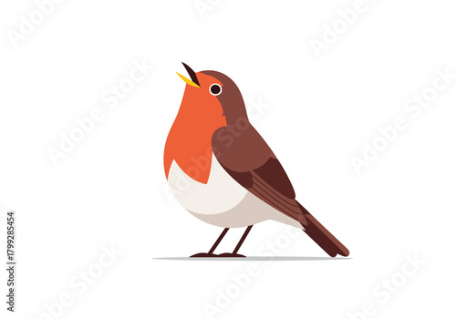 Robin Bird Singing Cartoon, Vector Illustration, Wildlife, Cute