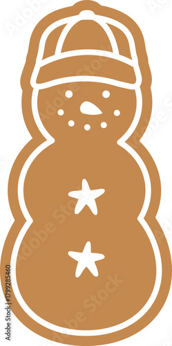 Beach summer sand snowman gingerbread cookie flat vector illustration.
Christmas sand snowman ginger cookies clipart  isolated.
Transparent background.