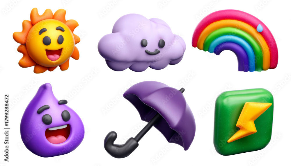 Naklejka premium Colorful Weather-Themed Illustrations of Emojis for Fun and Creative Projects