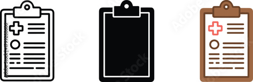 Vector illustration of a blank clipboard with an empty paper sheet and a set of note pad labels for business and office document lists