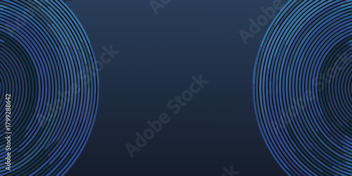 Abstract blue concentric circles with textured lines on a dark navy background