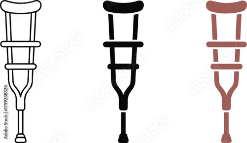 Black metal crutches isolated on white light closeup vintage object tool