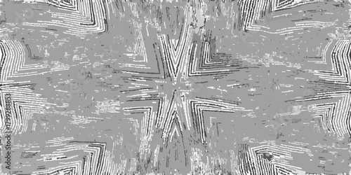 Abstract symmetrical grunge texture with geometric patterns in shades of gray and white