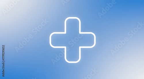 Minimalist Glowing Medical Cross Symbol Outline on Blue Gradient Background