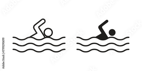 Swim icon illustrations collection. editable stroke outline and flat style
