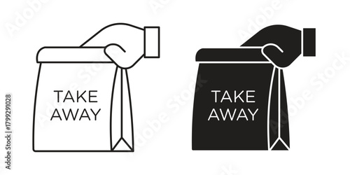 Take away icon illustrations collection. editable stroke outline and flat style