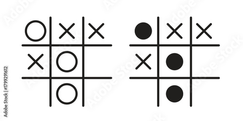 Tic tac toe icon illustrations collection. editable stroke outline and flat style