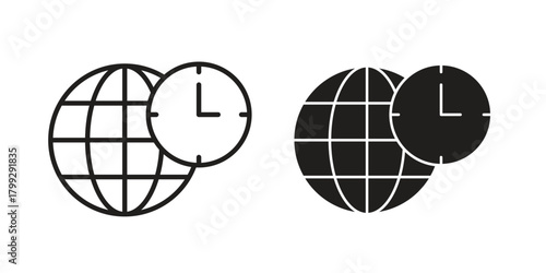 Time zones icon illustrations collection. editable stroke outline and flat style
