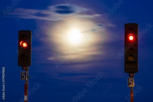 night light at the small railway station