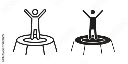 Trampolining icon illustrations collection. editable stroke outline and flat style