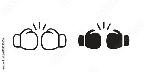 Two boxing gloves icon illustrations collection. editable stroke outline and flat style